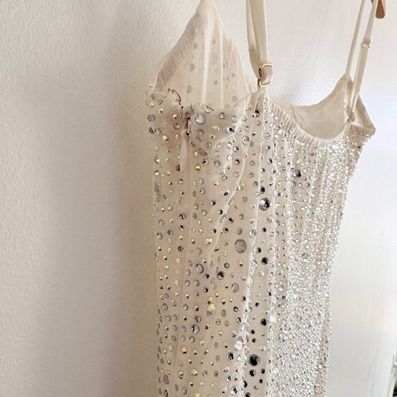Oh Polly Aellin Embellished Bodycon Mini Dress White Sparkle Size 2 - Picture 10 of 12